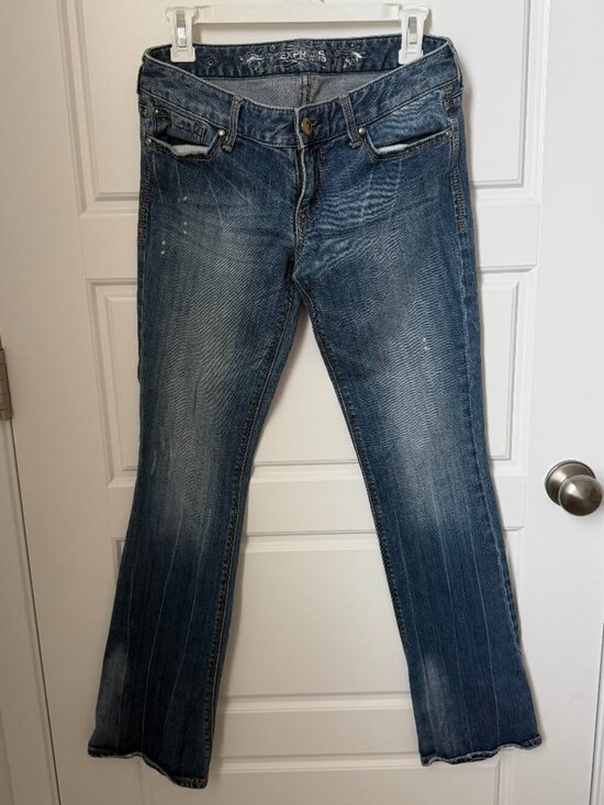 Express Denim - Express Jeans Y2K Low Rise Bootcut Flare Jeans Light Wash Stretch Denim